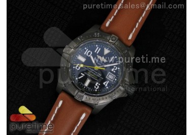 Avenger Seawolf 44mm PVD Black Dial Yellow Second Hand on Deep Brown Leather Strap A2824