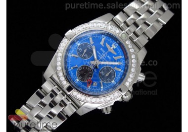 Chronomat B01 GMT SS Blue Dial Black Subdials Diamond Bezel on Bracelet