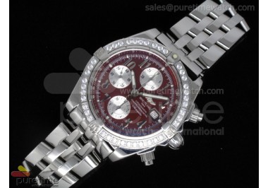 Chronomat Evolution SS Diamonds Bezel Red Dial on SS Bracelet A7750