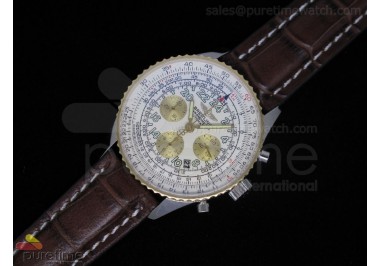 Navitimer Cosmonaute Stainless Steel White Dial Brown Leather A7750