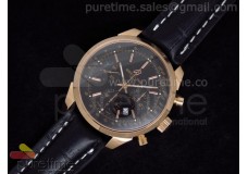 TransOcean Chronograph RG Black Dial on Black Leather Strap A7750